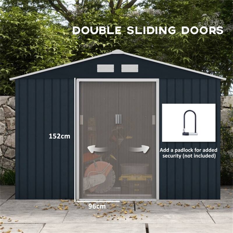 Large Galvanized Steel Garden Storage Shed with Sloped Roof and Ventilation Dark Gray 109 Inch - 109" L x 76.75" W x 75.5" H - Dark grey