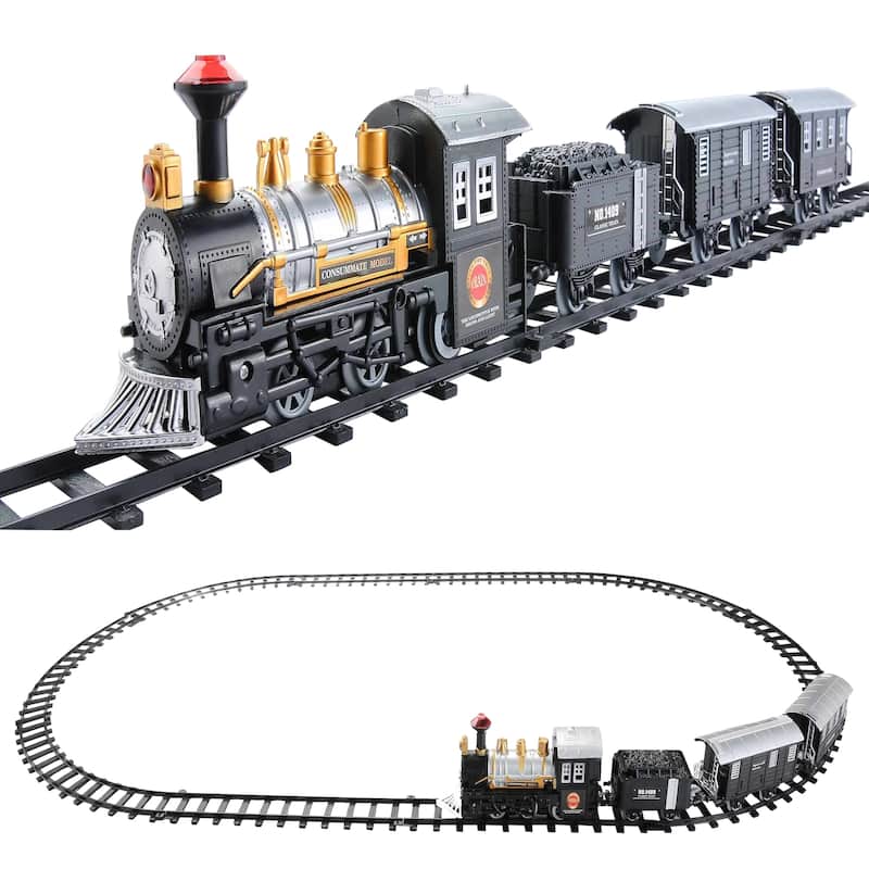 14pc Black Battery Operated Lighted and Animated Classic Train Set - 8"
