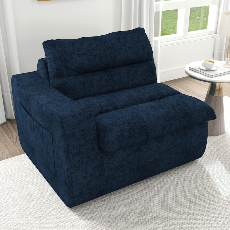 Lazy floor sofa, modern floor lounge chair with left arm, comfortable beanbag sofa, suitable for living room bedroom office - Blue