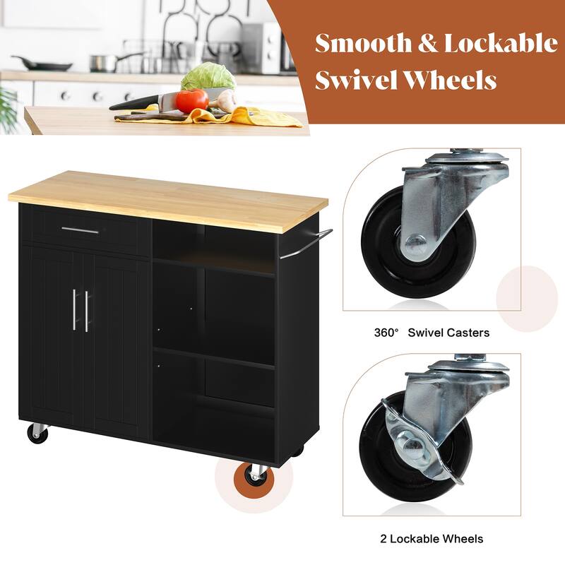 Futzca Mobile Kitchen Island Cart with Wooden Countertop & Drawer - N/A