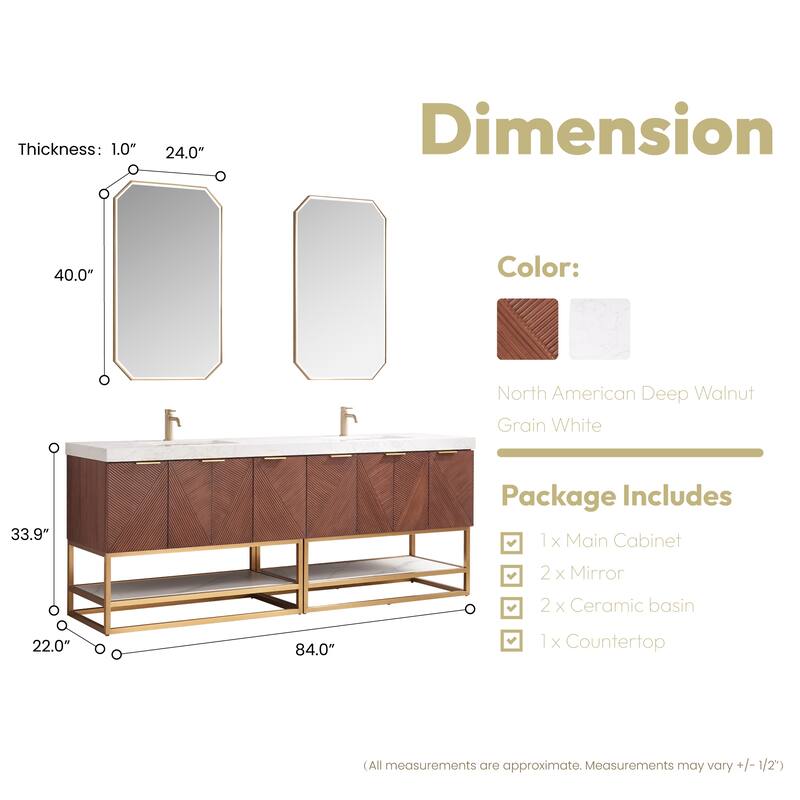 Mahon Double Bath Vanity with Composite Stone Top and Mirror