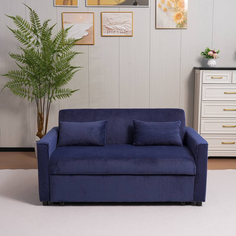 Futon Sofa Bed,3-in-1 Multi-Functional Corduroy Sleeper Couch Pull-Out Bed,Adjustable Backrest and Pillows,Convertible Sofa Bed