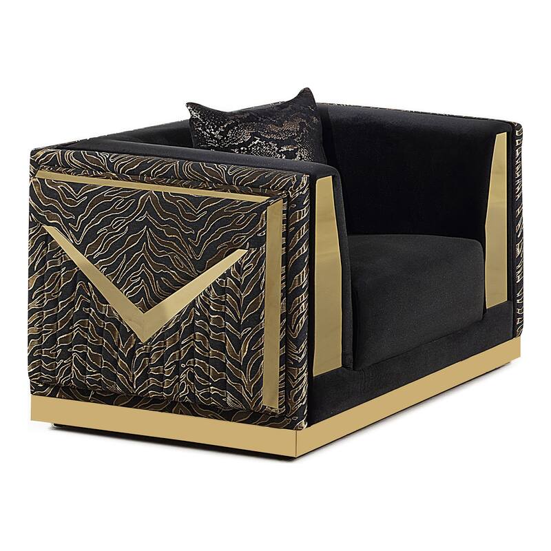 Furniture of America Ospray Glam Black Velvet Upholstered Zebra Print Arm Chair