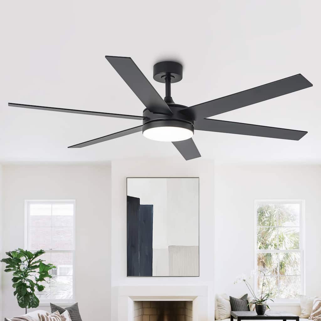 Vaczon 60-inch Modern Black Wood Integrated LED Indoor Smart Ceiling Fan with Light and APP