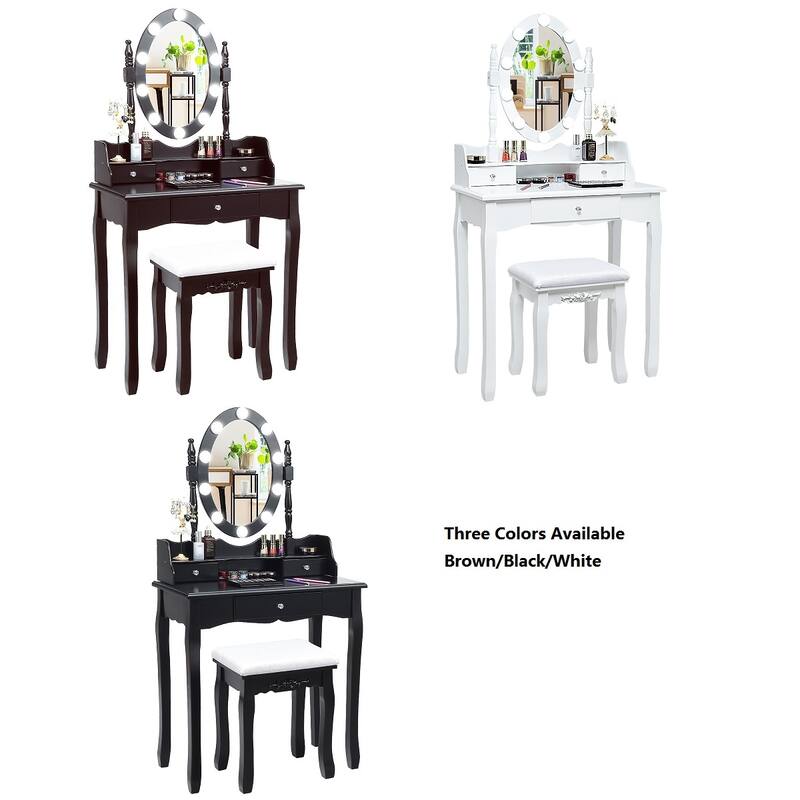 Costway Makeup Vanity Dressing Table 10 Dimmable Bulbs WhiteBlackBrown