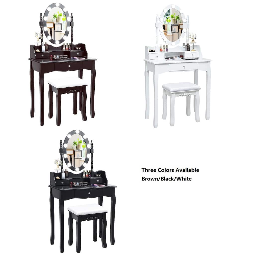 Costway Makeup Vanity Dressing Table 10 Dimmable Bulbs WhiteBlackBrown