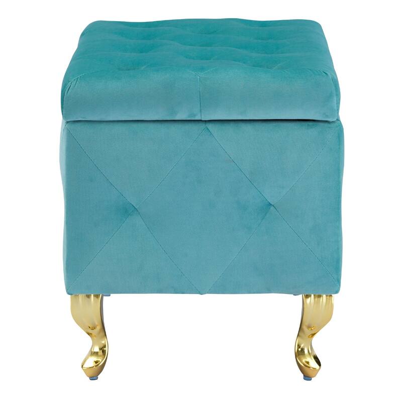 Button-tufted Storage Footrest Bench, light blue