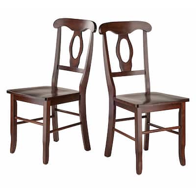 Set of 2 Walnut Wood Keyhole Design Back Chairs 36.5"