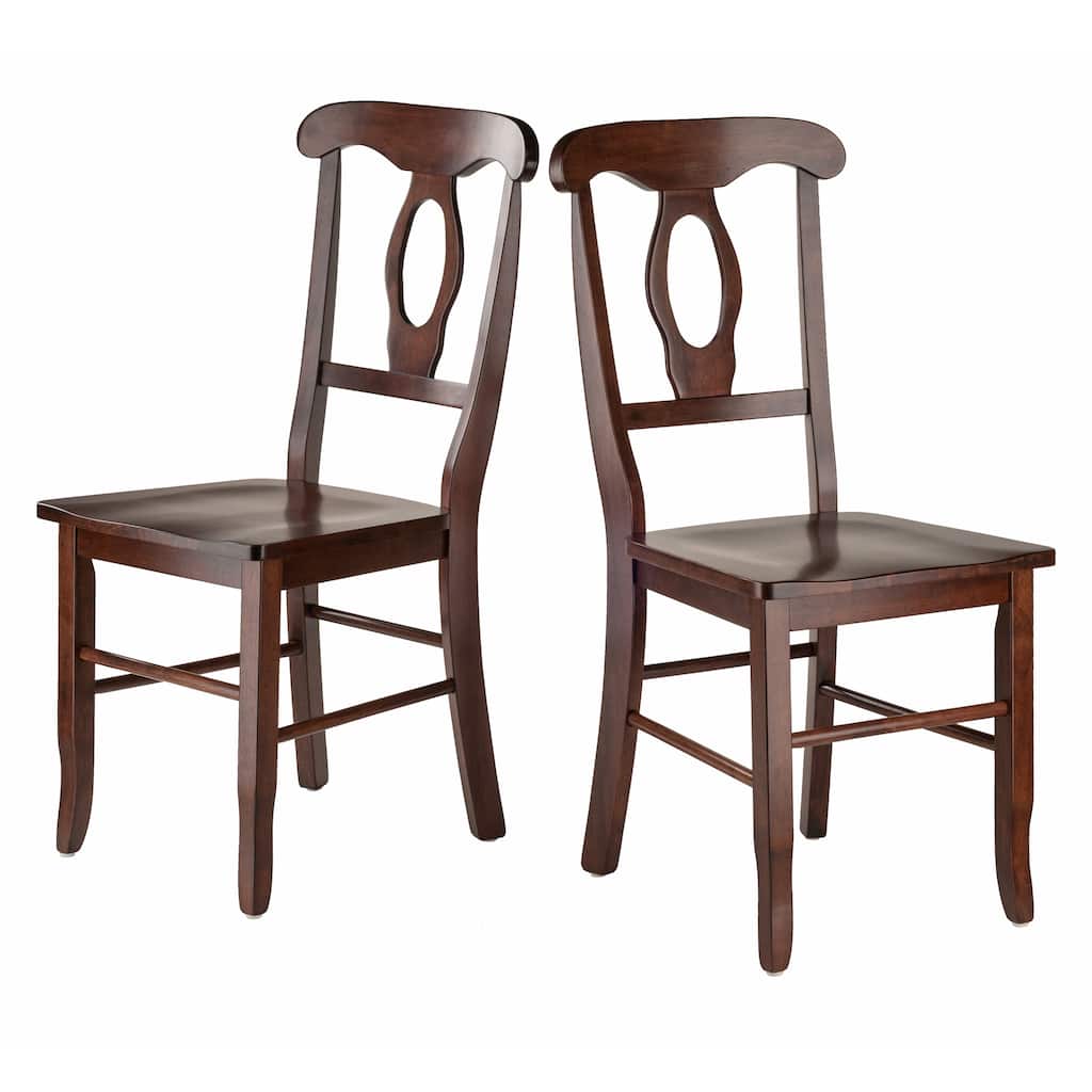 Set of 2 Walnut Wood Keyhole Design Back Chairs 36.5"