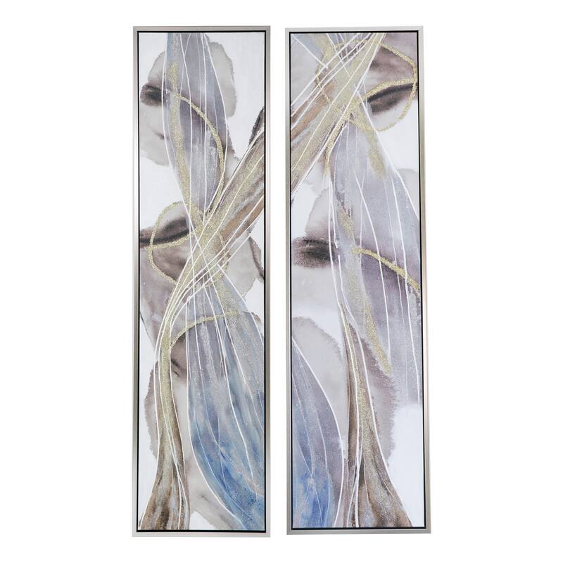 Set of 2, Modern Wall Decor Elongated Abstract Oil Paintings, for Living Room Dining Room Bedroom Office Entryway