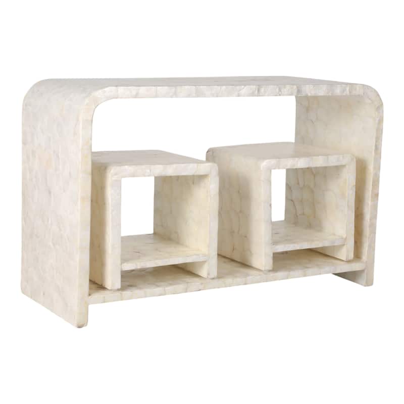 Wood Shell Console Table Coastal Curved Design (Set of 3) - 30" Ivory - 47" x 19" x 29.5"