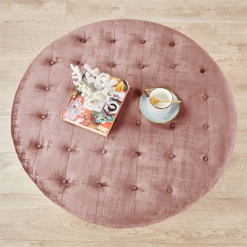 Round Velvet Tufted Coffee Table Ottoman, 34" x 34" x 17" H