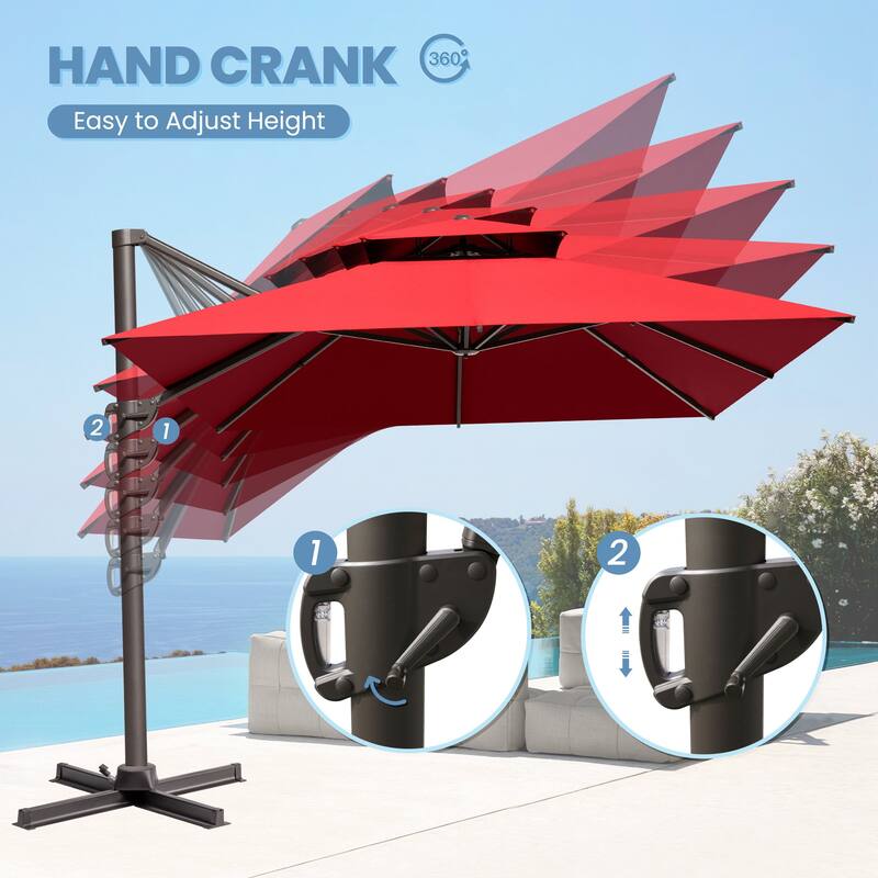 10 x 13 Feet Double Top Rectangular Patio Offset Cantilever Umbrella Aluminum with Crank