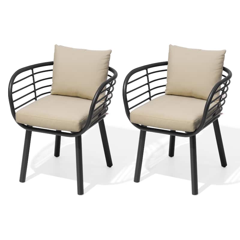 Outdoor Patio Aluminum Dining Chairs with Sunbrella Fabric Cushion - see picture - Canvas Antique Beige - 2PC
