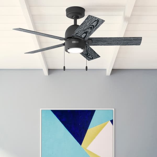 slide 2 of 16, Hunter Erling Ceiling Fan with LED Light Kit and Pull Chain - Modern Rustic, Transitional 44" - Matte Black