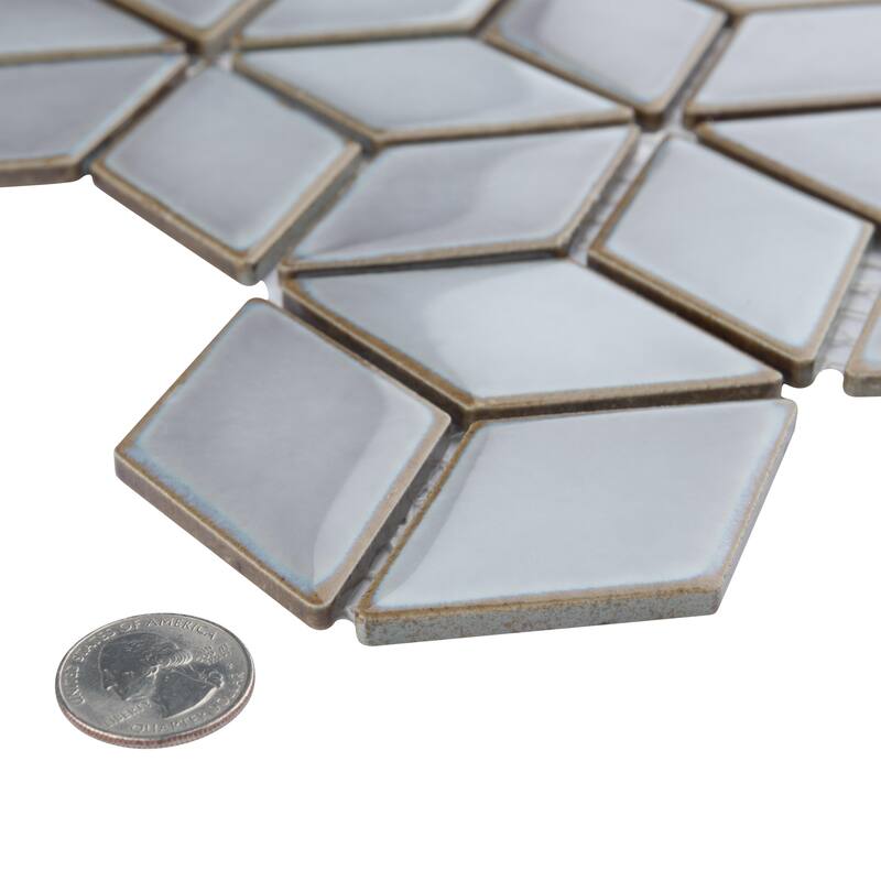 Merola Tile Hudson Rhombus Grey Eye 10-1/4" x 11-3/4" Porcelain Mosaic Floor and Wall Tile