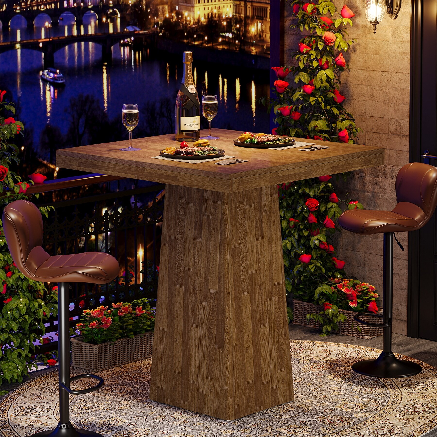 Square Bar Table 31.5 Inch Small Counter Height Pub Dining Table