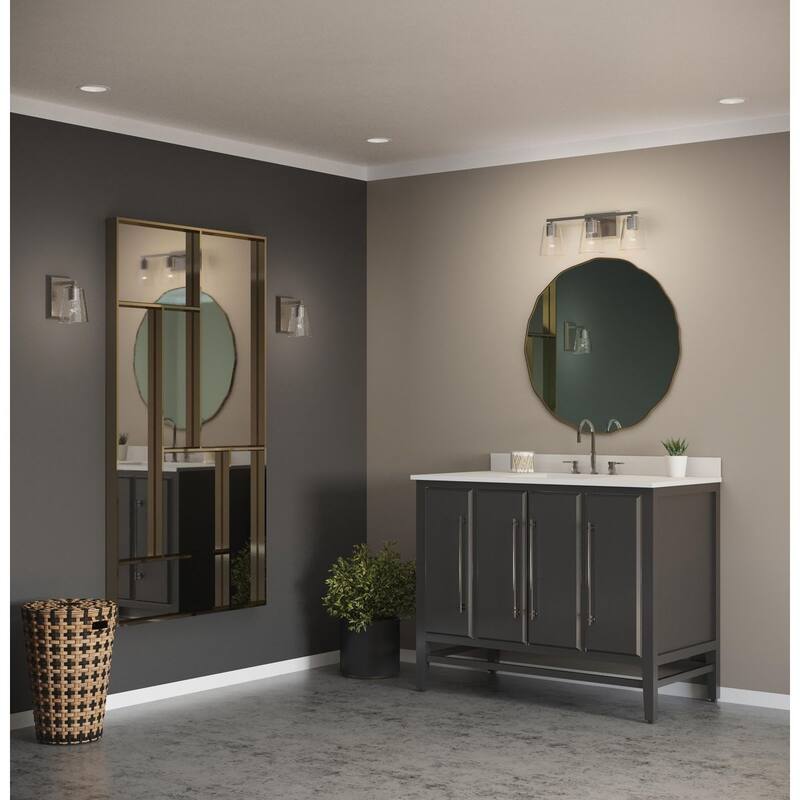 Vertex Collection Three-Light Brushed Nickel Clear Glass Contemporary Bath Light - 20.87 in x 6.25 in x 7.5 in