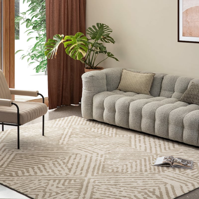 Glitzhome Modern Geometric Abstract Pattern High-Low Shag Area Rugs