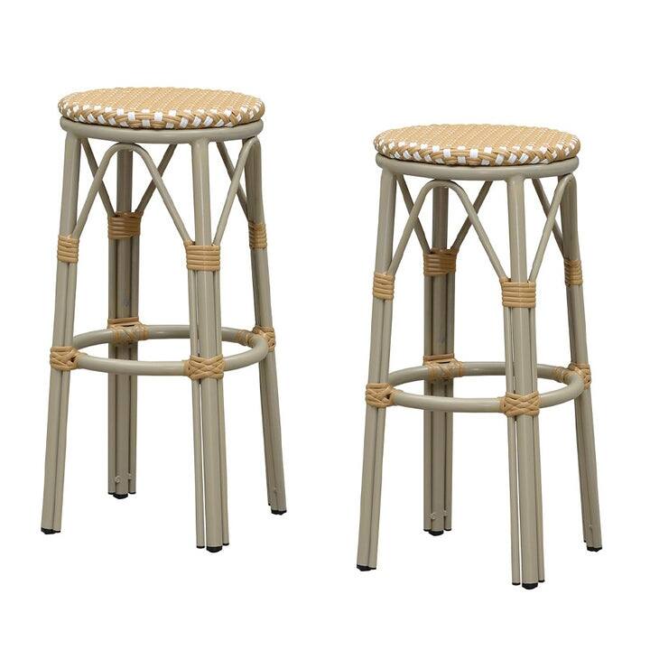 PURPLE LEAF Patio Bar Stools Set of 2 Handwoven Wicker Bar Height Stool Modern Aluminum High Bar Chairs