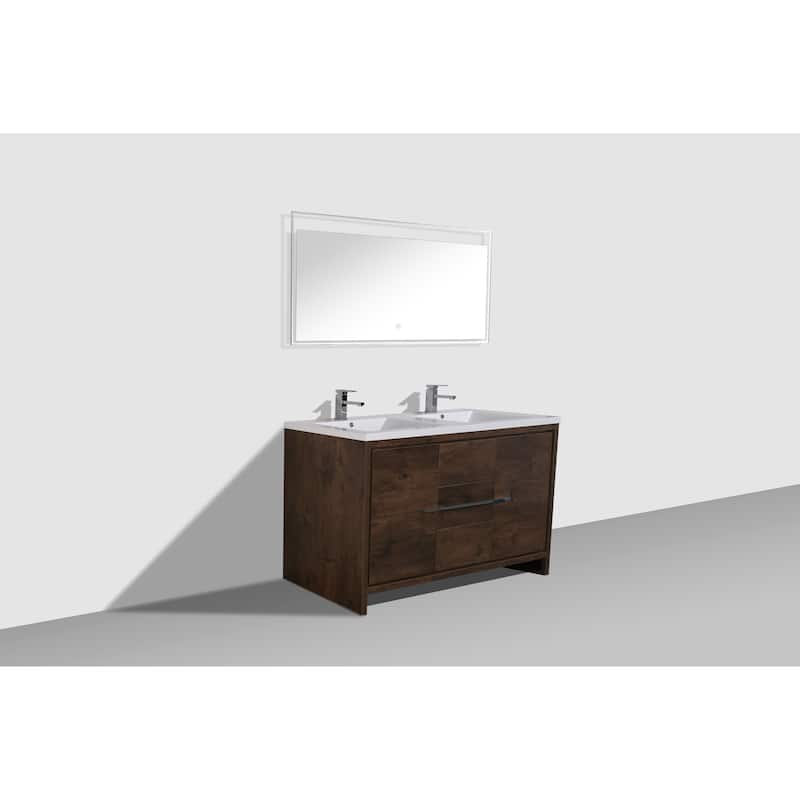 dolce 60 natural oak finish freestanding bath vanity with dual basin reinforced acrylic top