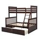 preview thumbnail 3 of 16, Dark Brown Twin over Full Size Solid Wood Stairway Bunk Bed with Ladder and Fence for Bedroom