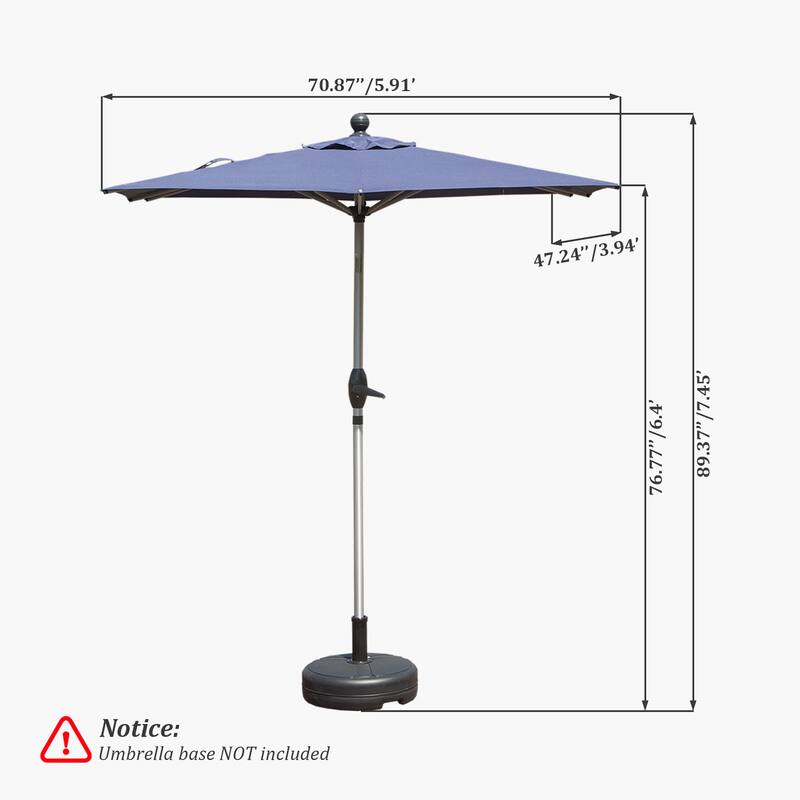 Navy Blue Rectangle Patio Umbrella with Crank Lift & Tilt Function (Base Sold Separately)