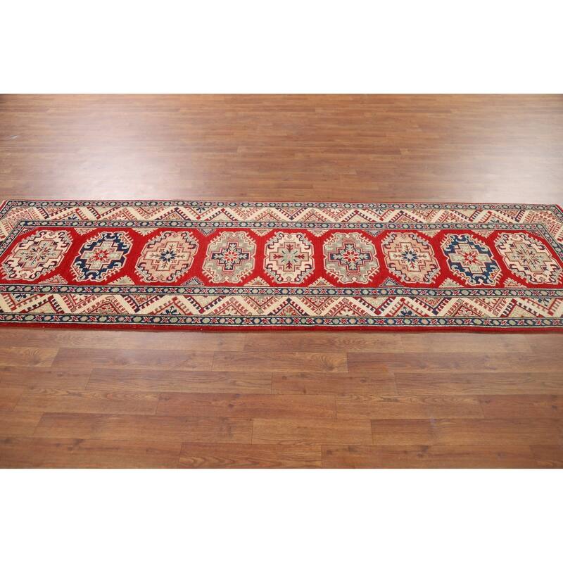 Red Kazak Oriental Runner Rug Hand-Knotted Wool Carpet - 2'9" x 9'3"