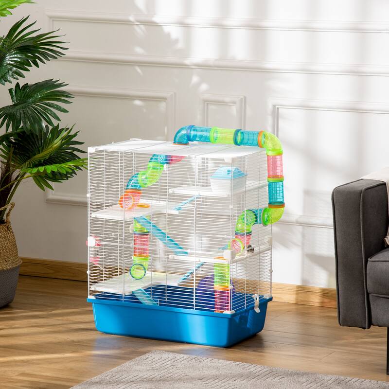 PawHut Extra Large 23" Hamster Cage with Tubes and Tunnels, Portable Carry Handles, Rat House and Habitats Big 5-Tier Design