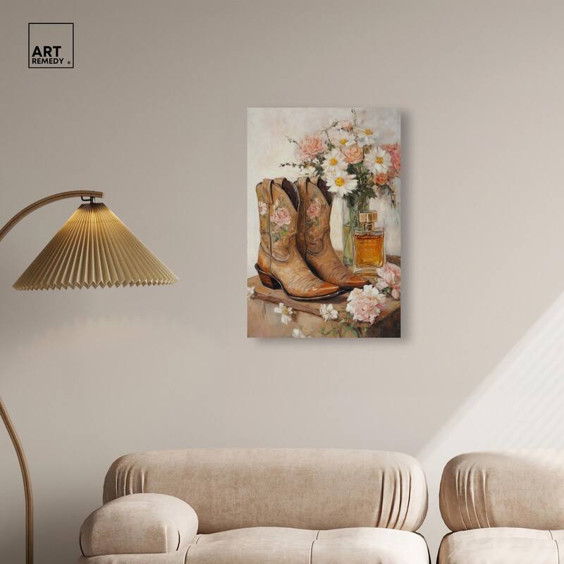 Delicate Floral Boots II Canvas by Art Remedy, Gallery Wrapped