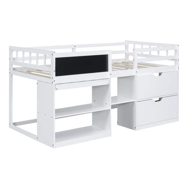 slide 2 of 16, Twin Loft Bed with Rolling Desk, Shelf & Drawers - White Finish White - Twin