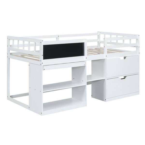 slide 2 of 16, Twin Size Low Loft Bed with Rolling Desk,Functional Storage Bunk Bed White