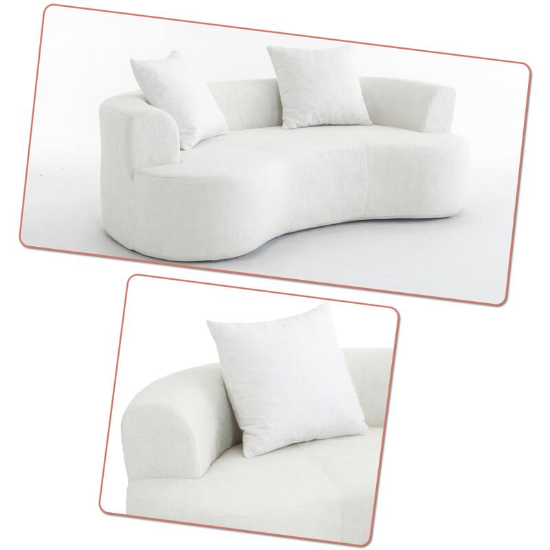 Modern Stylish 2-Seater Frame-Free Compressed Chenille Upholstered Loveseat Sofa with 3 Pillows