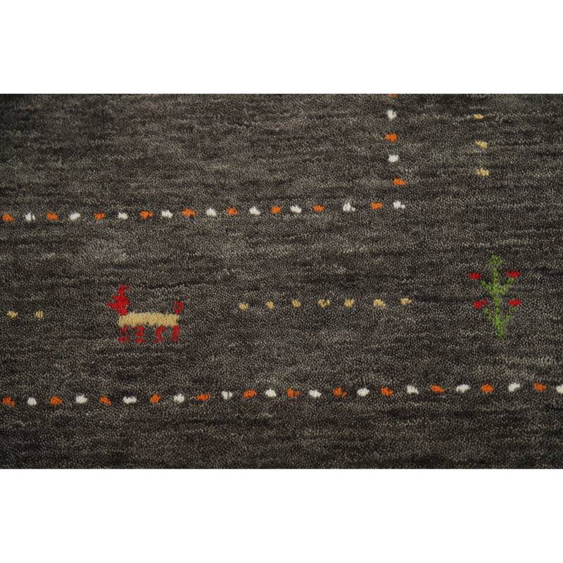 Tribal Gabbeh Area Rug Hand-Knotted Grey Modern Wool Carpet - 5'1" x 7'8"