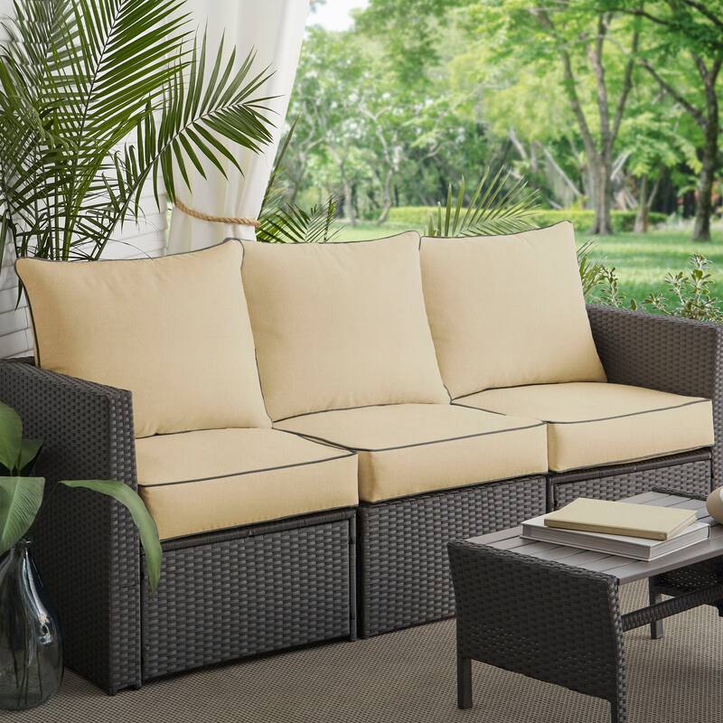 Sorra Home Sunbrella Outdoor Deep Seating Sofa Cushion Set - Sunbrella - Canvas Ant. Beige/Charcoal - 29 in W x 27 in D x 5 in H