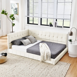 Full Size Upholstered Daybed with Backrest and Armrests