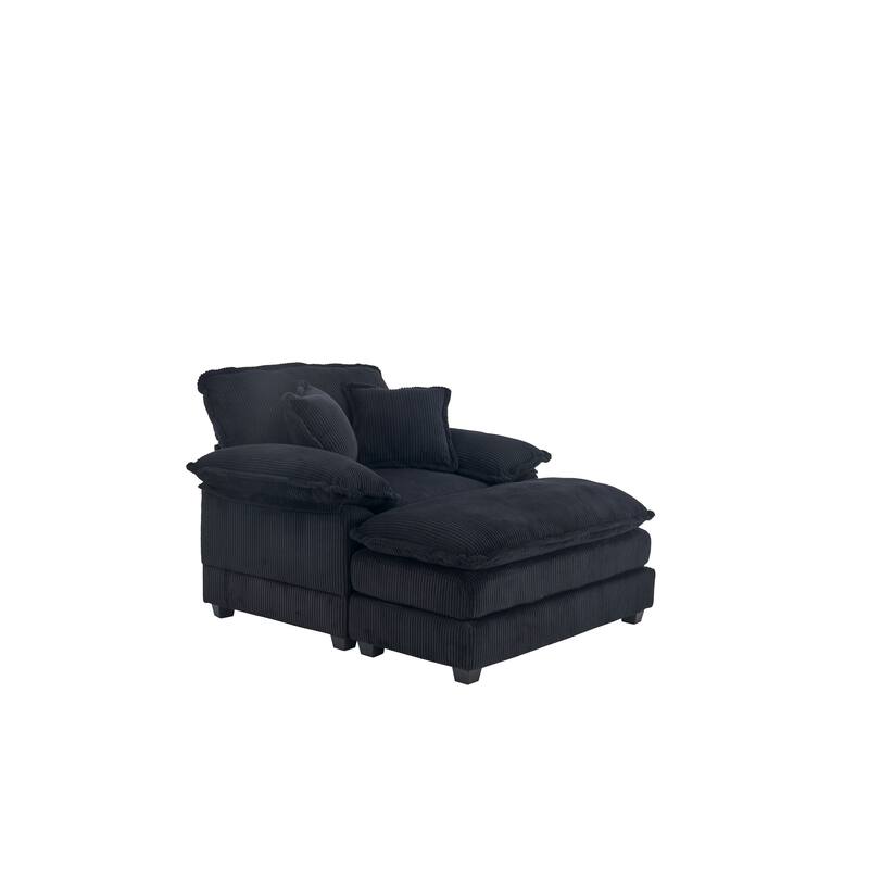 Corduroy Single Sofa Sets with Ottoman and 2 Toss Pillows, Deep Seat Design