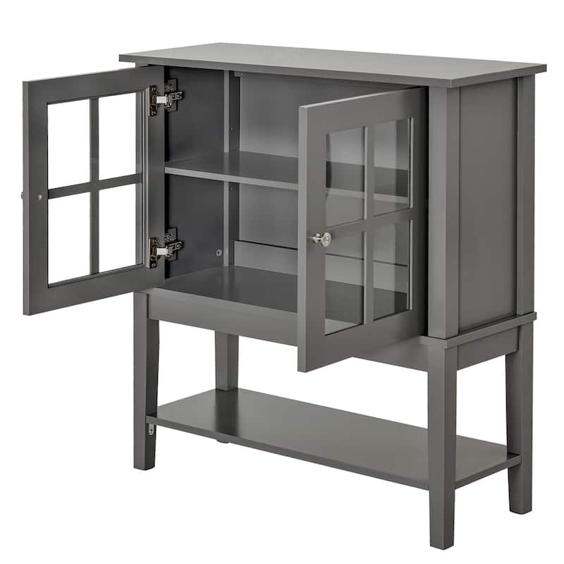 HOMCOM Modern Kitchen Credenza & Sideboard Buffet Cabinet with 2 Swinging Glass Doors & Ample Storage Space