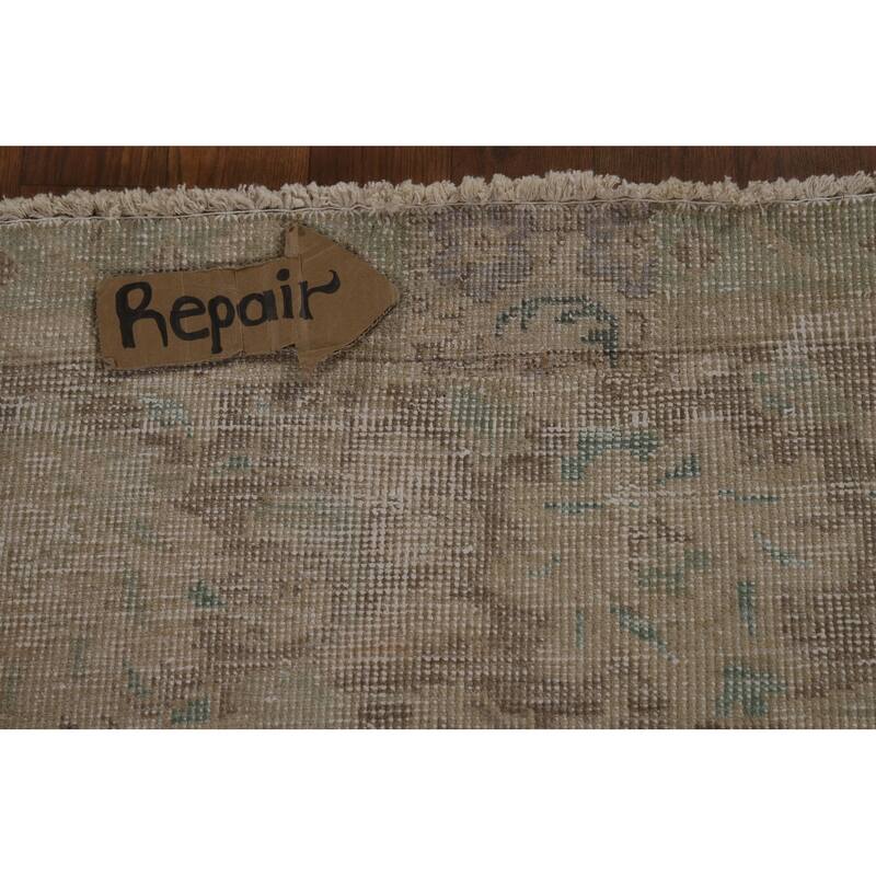 Distressed Beige Tabriz Persian Vintage Rug Hand-Knotted Wool Carpet - 9'1"x 11'9"