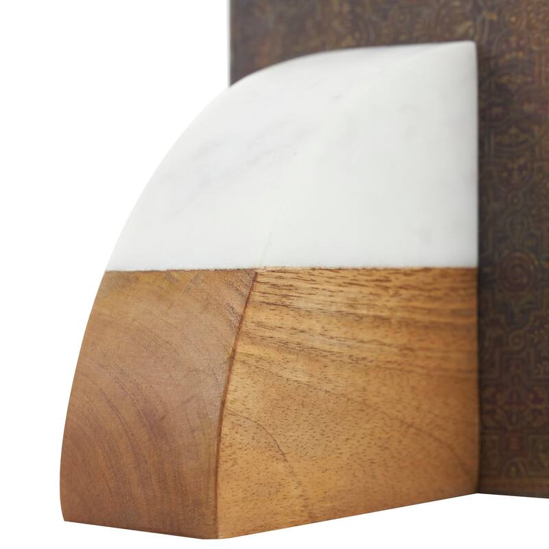 Brown Marble Arched 5 lbs Geometric Decorative Bookends with White Marble Tops (Set of 2)