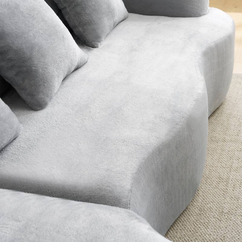 Full Compression L-Shape Sectional Sofa with Curved Chaise, Modular Chenille Couch, Compression Sofa