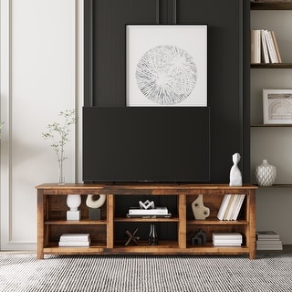 TV Stand with 6 Storage Compartments and Open Shelf Cabinet - Bed