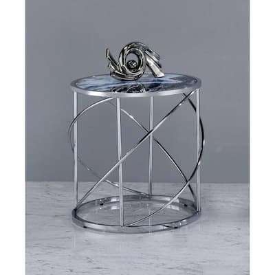 Lyda Blue Marble Print & Chrome Finish End Table