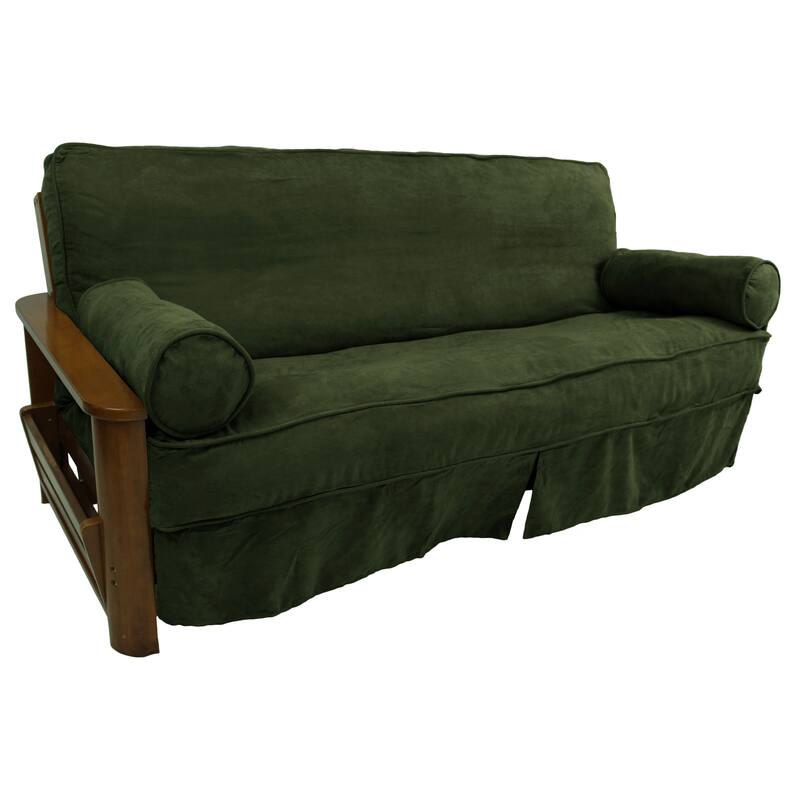 Microsuede Full-Size 8-10 Inch Thick Futon Slip Cover Set with Two Bolster Pillows - Full - Hunter Green