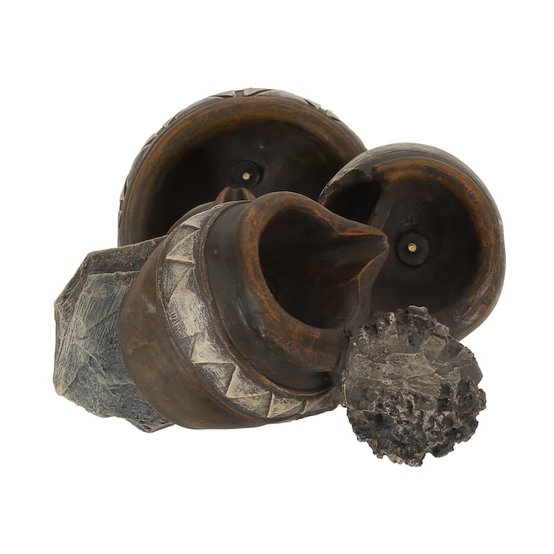 19.75" High Weather Resistant Floor Fountain with Light, 3 Tier Outdoor Fountain, Brown + Gray