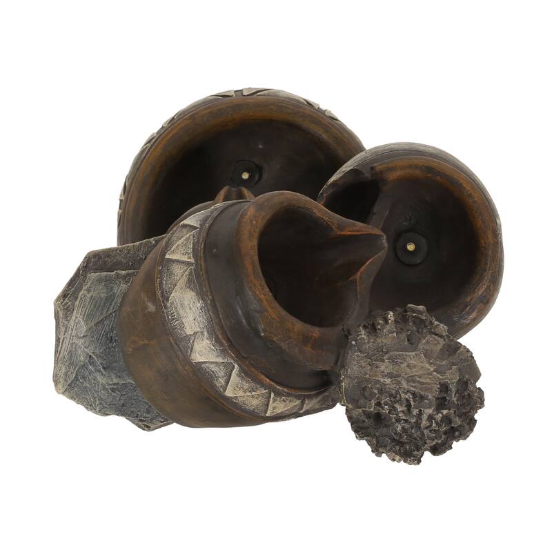 Roomfitters 20" Stacked Jar Outdoor Tiered Water Fountain with LED Lights, Weather-Resistant Faux Stone Waterfall, Brown + Gray