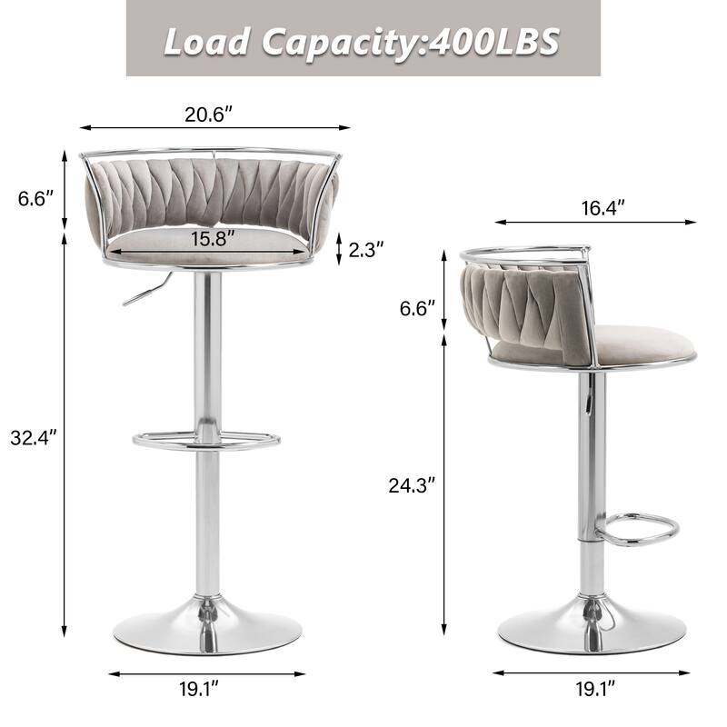 Modern Velvet 26" Adjustable Swivel Bar Stools (Set of 4)
