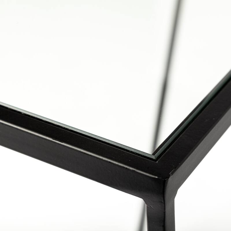 Arya Glass Top w/ Black Iron Frame Rectangular Accent Tables (Set of 2) - 23.6L x 9.8W x 21.7H