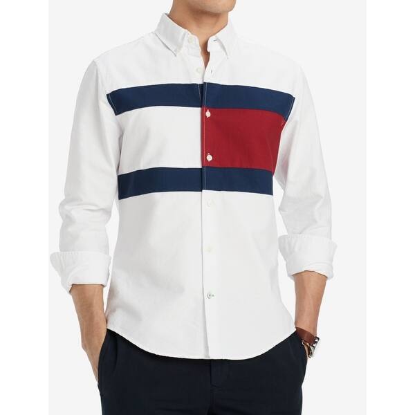 Shop Tommy Hilfiger White Mens Large L Colorblocked Button Down Shirt Overstock 28331773