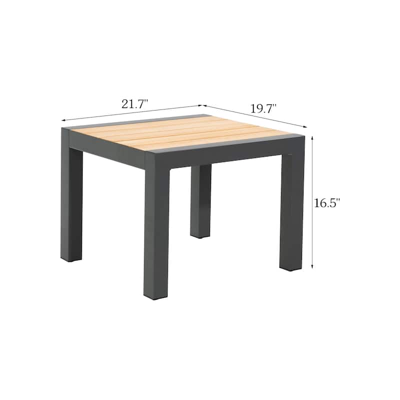 Outdoor Side Table Aluminum Patio End Table with Teak Wood